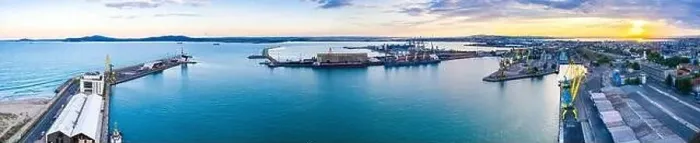 Framed Print : Aerial view of the port of Bourgas in Bulgaria Framed Print : Aerial view of the port of Bourgas in Bulgaria