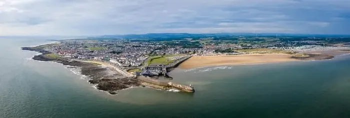 Framed Print : Aerial view of Porthcawl beach harbour and fun fair in South Wales UK Framed Print : Aerial view of Porthcawl beach harbour and fun fair in South Wales UK