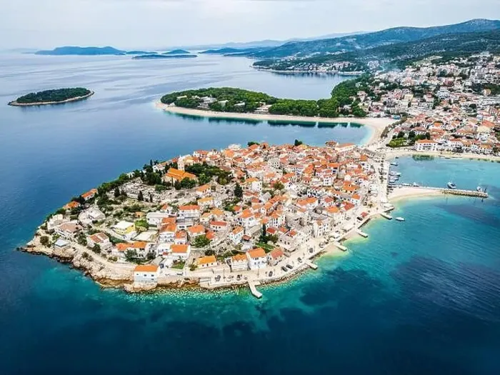Framed Print : Aerial view of Primošten old town Framed Print : Aerial view of Primošten old town