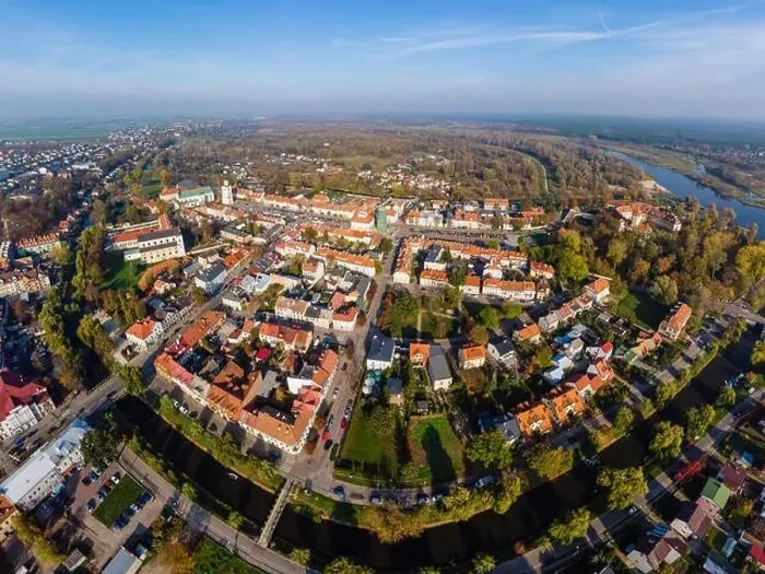Framed Print : Aerial view of Pultusk city by river Narew in mazovian voivodeship, Poland Framed Print : Aerial view of Pultusk city by river Narew in mazovian voivodeship, Poland