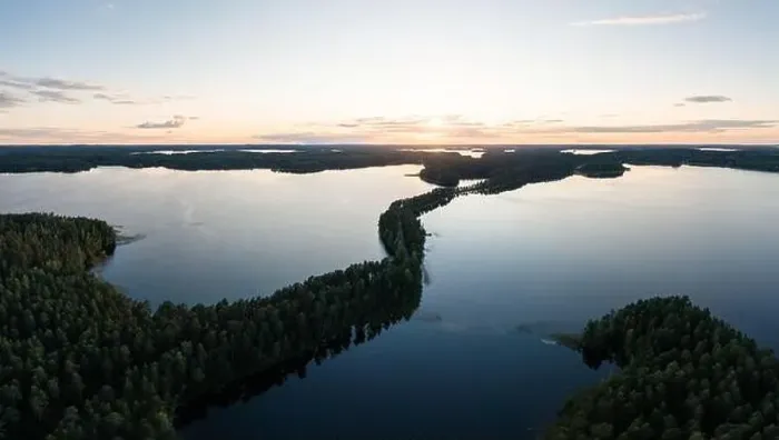 Framed Print : Aerial view of Punkaharju scenic area at sunset in Finland Framed Print : Aerial view of Punkaharju scenic area at sunset in Finland