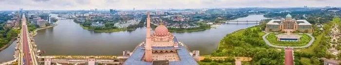 Framed Print : Aerial View Of Putra Mosque with Putrajaya City Centre with Lake at sunset in Putrajaya, Malaysia Framed Print : Aerial View Of Putra Mosque with Putrajaya City Centre with Lake at sunset in Putrajaya, Malaysia