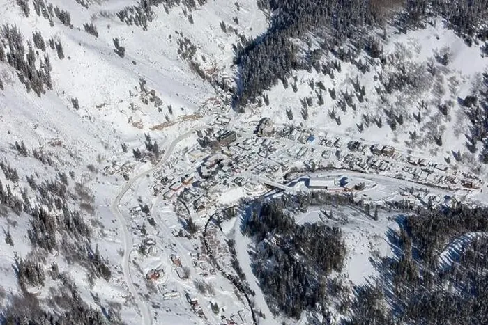Framed Print : Aerial view of Red Cliff, Colorado on a sunny Winter afternoon