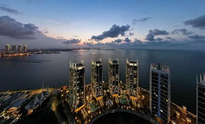 Framed Print : Aerial view of the Regatta Apartment icon waterfront city Pluit when sunset