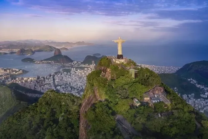 Framed Print : Aerial view of Rio with Corcovado Mountain, Sugarloaf Mountain and Guanabara Bay at sunset - Rio de Janeiro, Brazil Framed Print : Aerial view of Rio with Corcovado Mountain, Sugarloaf Mountain and Guanabara Bay at sunset - Rio de Janeiro, Brazil