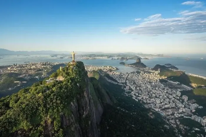 Framed Print : Aerial view of Rio skyline with Corcovado Mountain, Sugarloaf Mountain and Guanabara Bay - Rio de Janeiro, Brazil Framed Print : Aerial view of Rio skyline with Corcovado Mountain, Sugarloaf Mountain and Guanabara Bay - Rio de Janeiro, Brazil