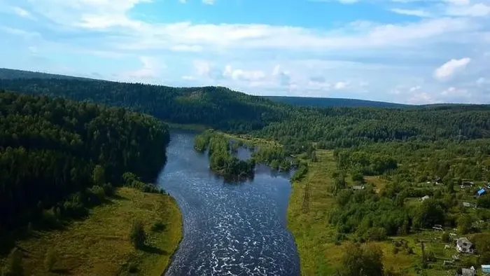 Framed Print : Aerial view of river and forest at summer day Framed Print : Aerial view of river and forest at summer day