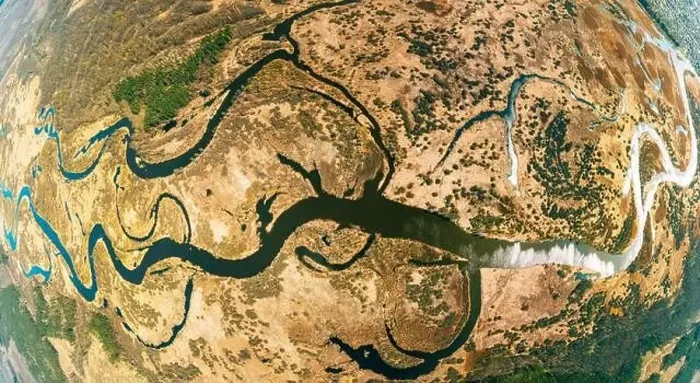 Framed Print : Aerial View River Landscape In Sunny Spring Day Framed Print : Aerial View River Landscape In Sunny Spring Day