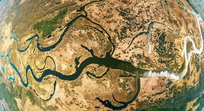 Framed Print : Aerial View River Landscape In Sunny Spring Day Framed Print : Aerial View River Landscape In Sunny Spring Day
