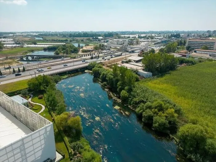 Framed Print : Aerial view of riverside highway on a sunny day Framed Print : Aerial view of riverside highway on a sunny day