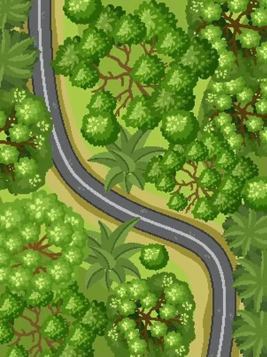 Framed Print : Aerial view with road through the forest landscape illustration Framed Print : Aerial view with road through the forest landscape illustration