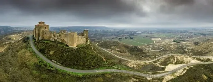 Framed Print : Aerial view of the ruined medieval abandoned Montearagon castle Framed Print : Aerial view of the ruined medieval abandoned Montearagon castle