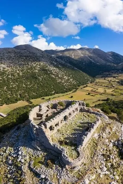 Framed Print : Aerial view of the ruins of a hilltop Turkish fortress on the Askifou Plateau, Crete, Greece Framed Print : Aerial view of the ruins of a hilltop Turkish fortress on the Askifou Plateau, Crete, Greece