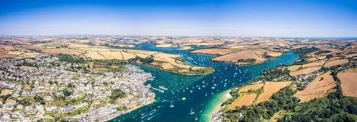 Framed Print : Aerial view of SALCOMBE and Kingsbridge Estuary from a drone, South Hams, Devon, England