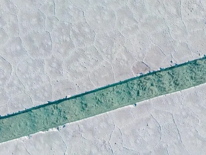 Framed Print : Aerial view of the salt basins in the salt crust of the huge salt flats Salinas Grandes de Jujuy in northern Argentina