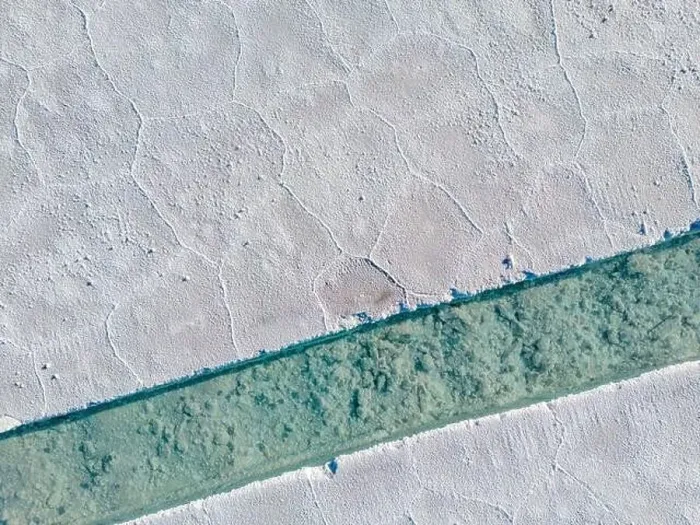 Framed Print : Aerial view of the salt basins in the salt crust of the huge salt flats Salinas Grandes de Jujuy in northern Argentina