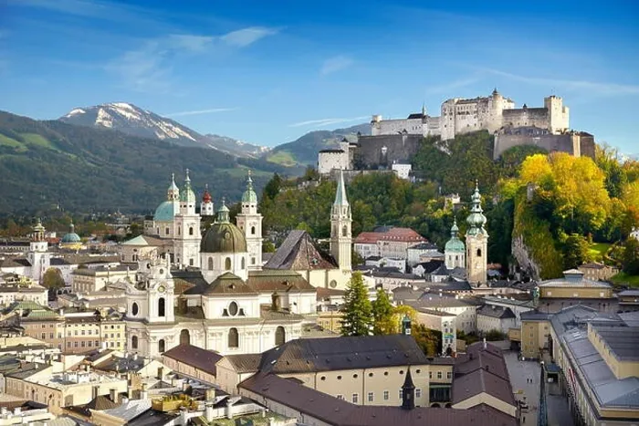 Framed Print : Aerial view of Salzburg Old Town, the Castle visible in the background, Austria Framed Print : Aerial view of Salzburg Old Town, the Castle visible in the background, Austria