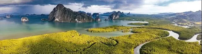 Framed Print : Aerial view of Samet Nangshe Viewpoint at sunset during rainy season, Phang Nga, Thailand Framed Print : Aerial view of Samet Nangshe Viewpoint at sunset during rainy season, Phang Nga, Thailand