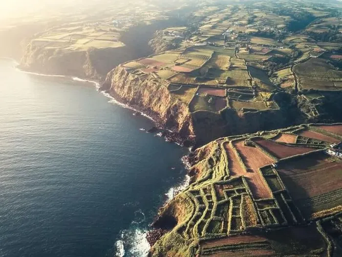 Framed Print : Aerial view of Sao Miguel shores and coastline at sunrise, Azores Islands, Portugal, Atlantic, Europe Framed Print : Aerial view of Sao Miguel shores and coastline at sunrise, Azores Islands, Portugal, Atlantic, Europe