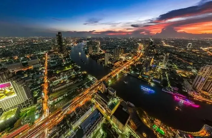 Framed Print : Aerial view of Saphan Taksin district near the Taksin bridge and Chao Phraya river, Bangkok, Thailand Framed Print : Aerial view of Saphan Taksin district near the Taksin bridge and Chao Phraya river, Bangkok, Thailand