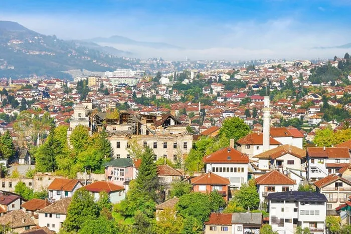 Framed Print : Aerial view of Sarajevo, capital city of Bosnia Herzegovina Framed Print : Aerial view of Sarajevo, capital city of Bosnia Herzegovina