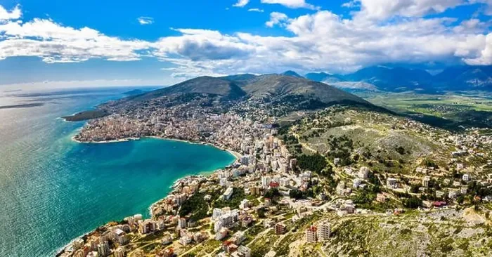 Framed Print : Aerial view of Saranda with Lekuresi Castle in Albania Framed Print : Aerial view of Saranda with Lekuresi Castle in Albania