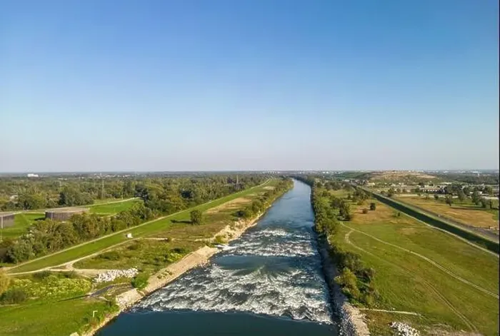 Framed Print : Aerial view of Sava river rapids Framed Print : Aerial view of Sava river rapids