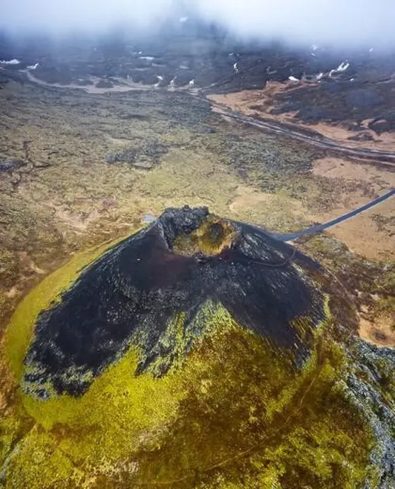 Framed Print : Aerial view of Saxholl crater, Hellisandur, SnAfellsnes Peninsula, Iceland, Polar Regions Framed Print : Aerial view of Saxholl crater, Hellisandur, SnAfellsnes Peninsula, Iceland, Polar Regions