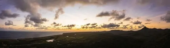 Framed Print : Aerial view above scenery of Curacao, Caribbean with ocean, coast, hills, lake Framed Print : Aerial view above scenery of Curacao, Caribbean with ocean, coast, hills, lake