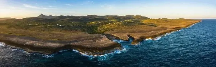 Framed Print : Aerial view above scenery of Curacao, Caribbean with ocean, coast Framed Print : Aerial view above scenery of Curacao, Caribbean with ocean, coast