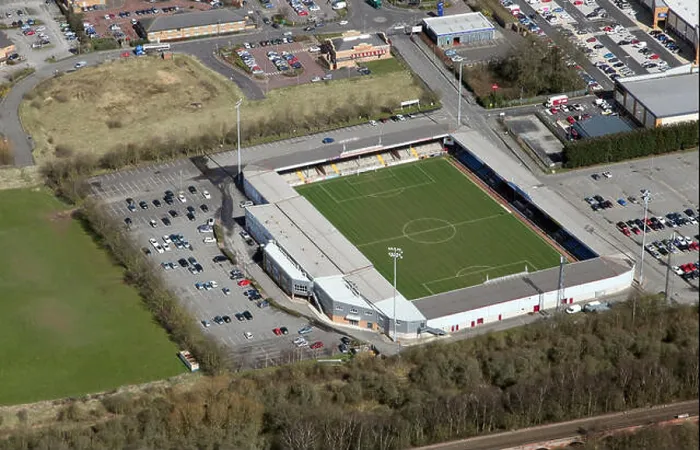Framed Print : aerial view of Scunthorpe United football ground Glanford Park, UK Framed Print : aerial view of Scunthorpe United football ground Glanford Park, UK