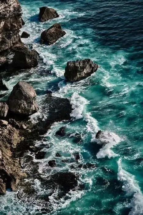 Framed Print : Aerial view to sea landscape, water with waves and rocks. Dramatic colors photo Framed Print : Aerial view to sea landscape, water with waves and rocks. Dramatic colors photo