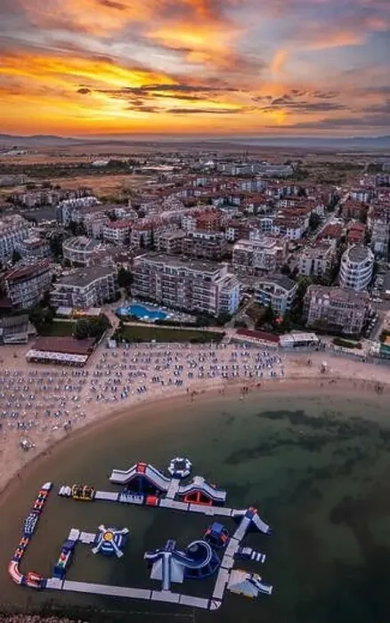 Framed Print : Aerial view to a sea resort Ravda, Bulgaria and beautiful sunset Framed Print : Aerial view to a sea resort Ravda, Bulgaria and beautiful sunset