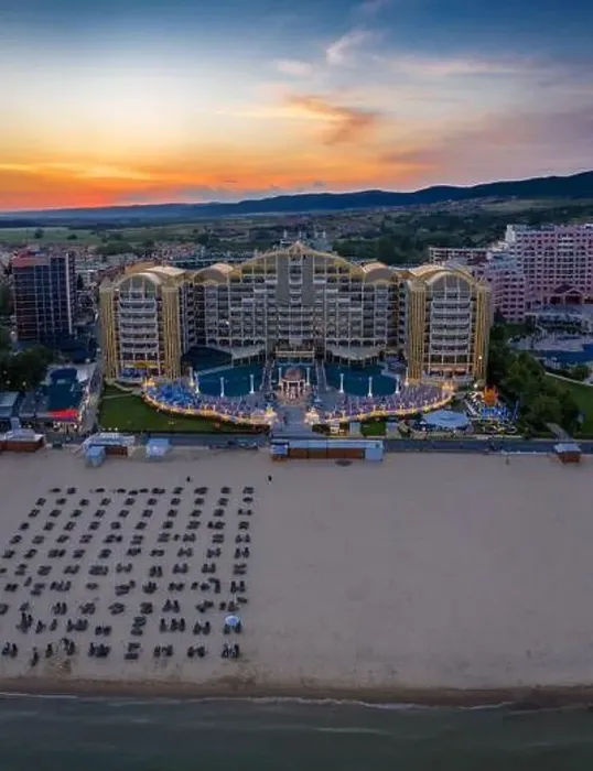 Framed Print : Aerial view to a sea resort Sunny Beach at sunset Framed Print : Aerial view to a sea resort Sunny Beach at sunset