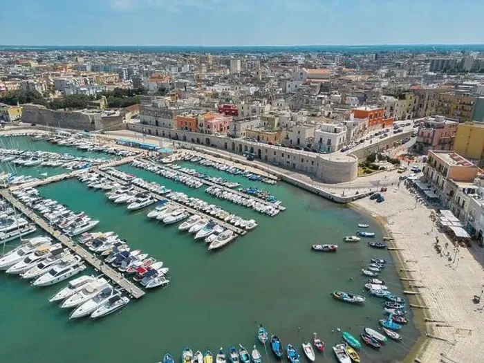 Framed Print : Aerial view of seafront Bisceglie in Puglia with drone Framed Print : Aerial view of seafront Bisceglie in Puglia with drone