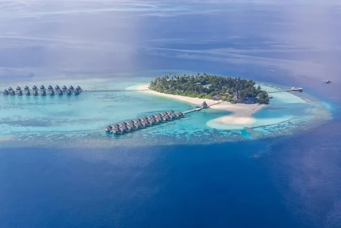 Framed Print : Aerial view from a seaplane on Maldives island Framed Print : Aerial view from a seaplane on Maldives island