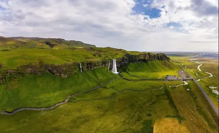 Framed Print : Aerial view of Seljalandsfoss Waterfall in Iceland Framed Print : Aerial view of Seljalandsfoss Waterfall in Iceland