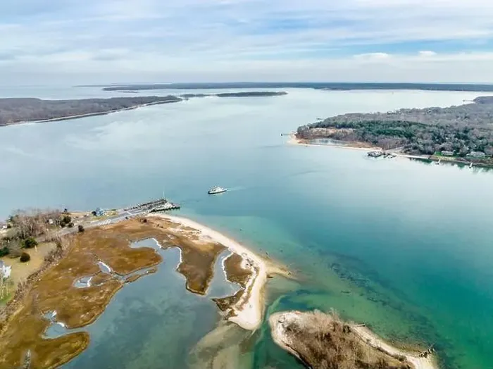 Framed Print : Aerial view of the Shelter Island Ferry in Shelter Island, NY