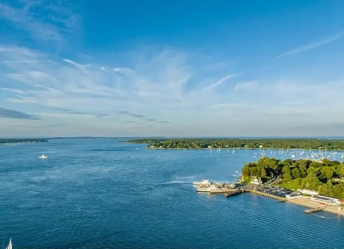 Framed Print : aerial view of the shelter island north ferry Framed Print : aerial view of the shelter island north ferry