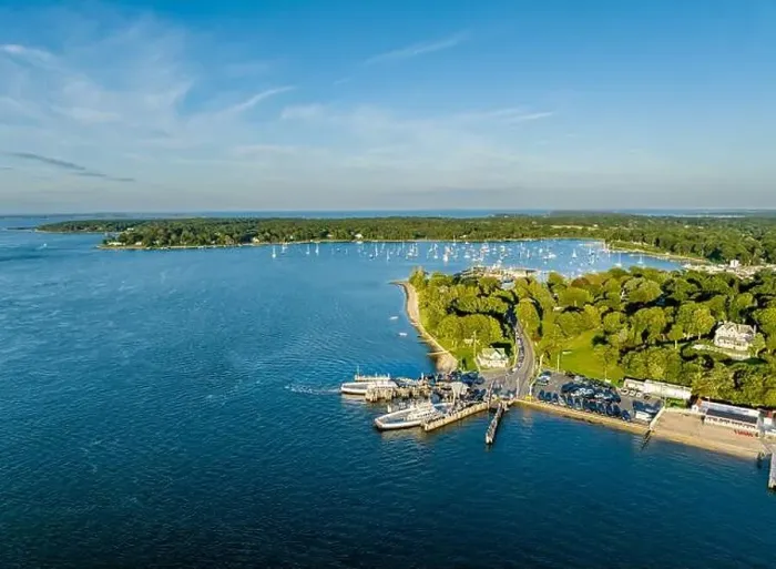 Framed Print : aerial view of the shelter island north ferry Framed Print : aerial view of the shelter island north ferry