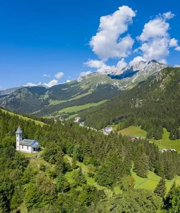 Framed Print : Aerial view of the Silvestri church and the Presolana massif Framed Print : Aerial view of the Silvestri church and the Presolana massif