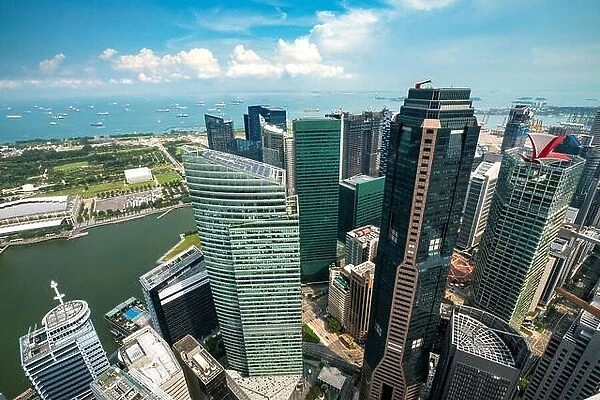 Aerial view of Singapore business district skyscrapers building and city in Singapore, Asia