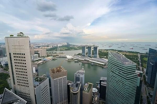 Aerial view of Singapore business district and city at day in Singapore, Asia