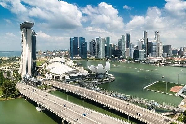 Aerial view of Singapore city in center business district downtown at marina bay in Singapore