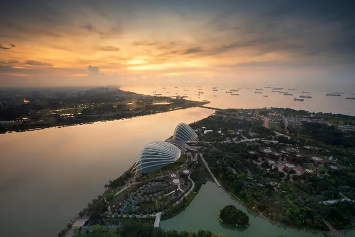 Framed Print : Aerial view of Singapore Gardens near Marina Bay in Singapore in morning Framed Print : Aerial view of Singapore Gardens near Marina Bay in Singapore in morning