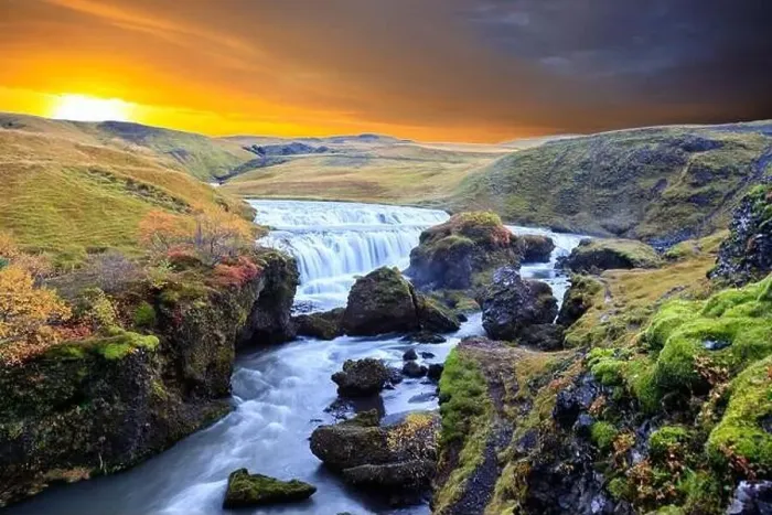 Framed Print : Aerial view of Skogafoss waterfall, Iceland by drone Framed Print : Aerial view of Skogafoss waterfall, Iceland by drone