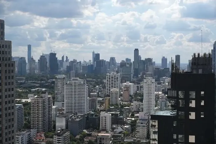 Framed Print : Aerial view of the skyline of Thai capital on a summer day with clouds Framed Print : Aerial view of the skyline of Thai capital on a summer day with clouds