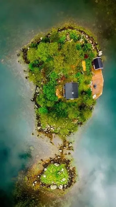 Framed Print : An aerial view of a small, green island in Norway Framed Print : An aerial view of a small, green island in Norway