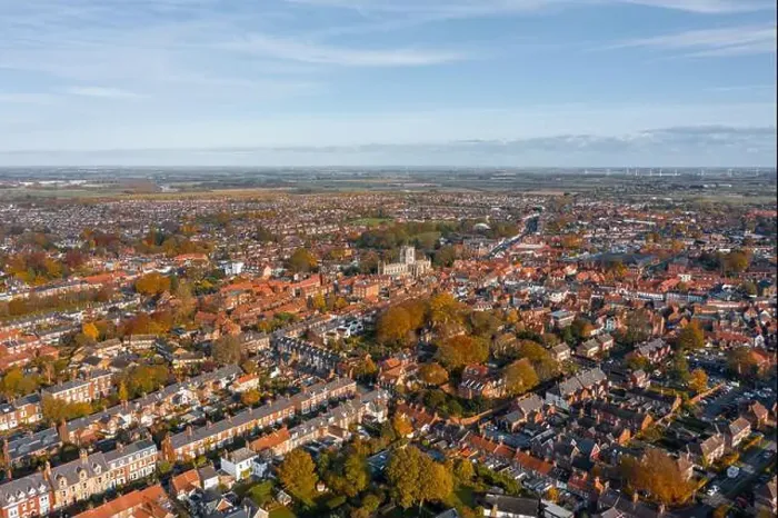 Framed Print : Aerial view of the small market town Beverley in East Yorkshire, UK - 2019 Framed Print : Aerial view of the small market town Beverley in East Yorkshire, UK - 2019