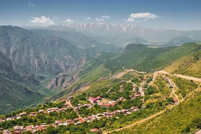 Framed Print : Aerial view of a small town or village in a mountain valley Framed Print : Aerial view of a small town or village in a mountain valley